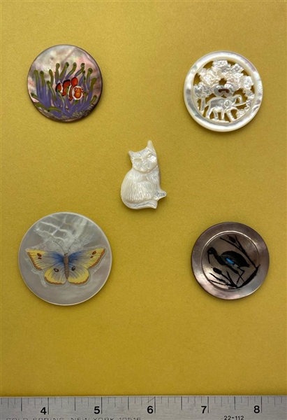 Critters on Shell Buttons