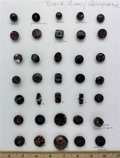 Black Glass Buttons with Goldstone