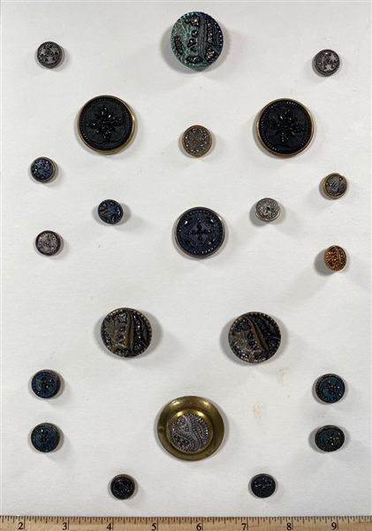 Black Glass Set in Metal Buttons