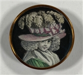 18th Century Woman in Big Hat Button