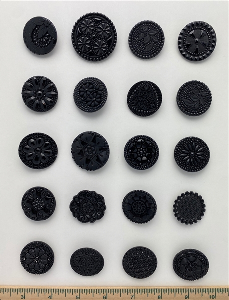 Large Imitation Fabric Black Glass Buttons