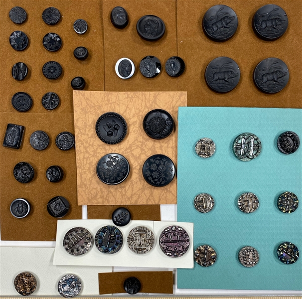 Pictorial Black Glass Buttons