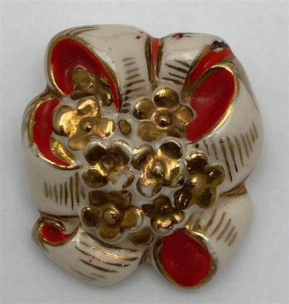 Ceramic Flowers & Ribbon Button